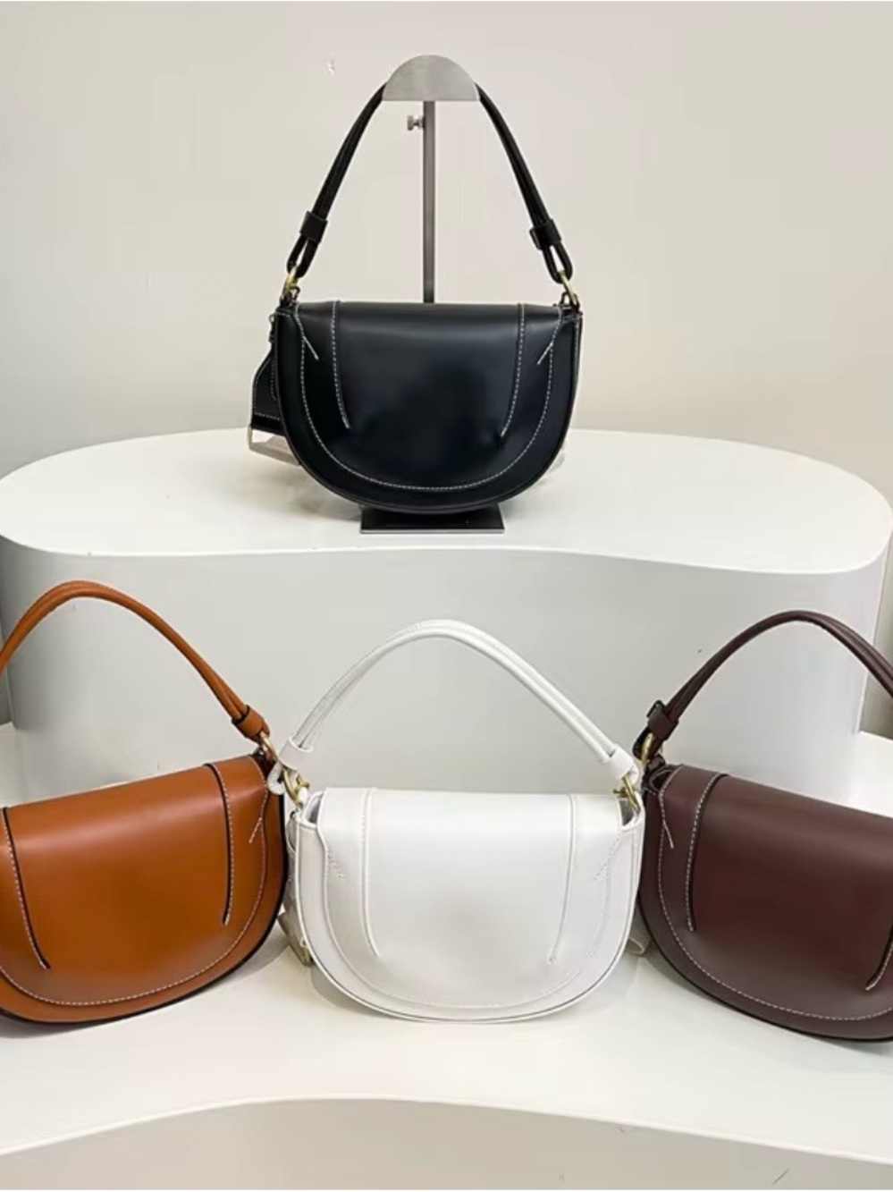 Classic Saddle Shoulder Bag - Black, White, Tan, Brown